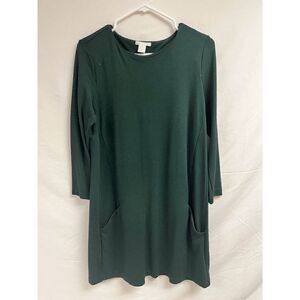 H&M Basic Womens Long Sleeve Crew Neck Jersey Dress Dark Green Size Medium